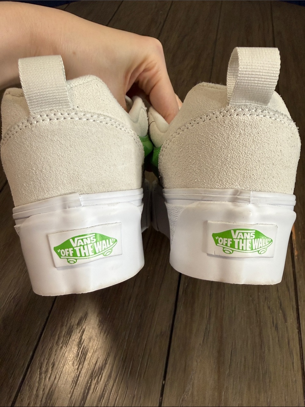 Women’s Vans Kids Cream Suede Green Stripe Knu Stack Platform Sneakers size 6.5 - Picture 5 of 10